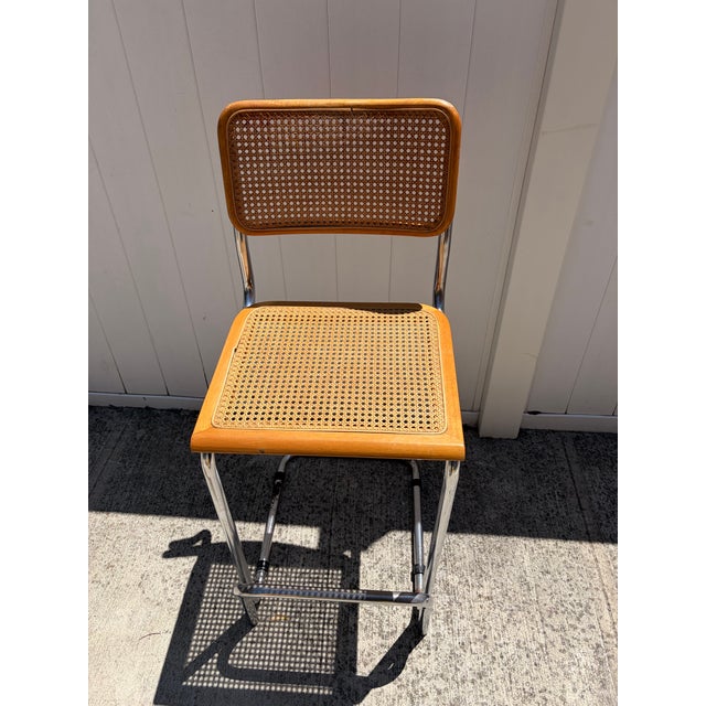 Mid 20th Century Vintage Chrome and Cane Cantilever Bar Stool – Mid-Century Modern Style For Sale - Image 5 of 9