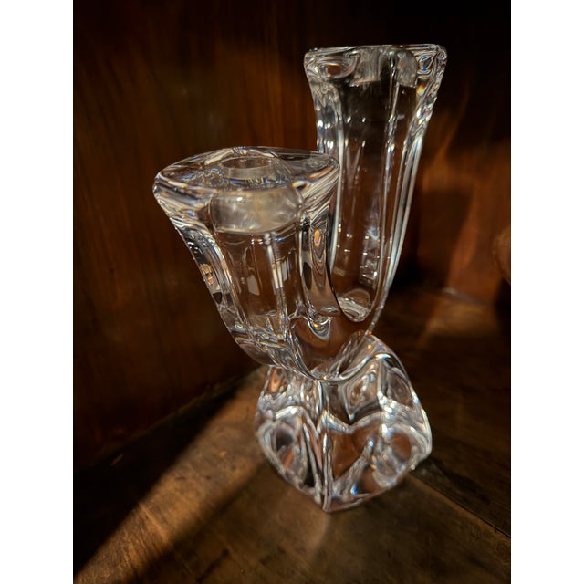 Mid-Century Modernist Sculptural Crystal Candelabra Signed Daum From France For Sale - Image 9 of 9