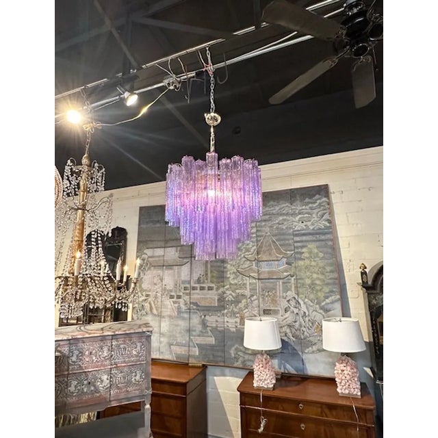 Modern Modern Lavender "Tronchi" Murano Glass Tube Form Chandelier For Sale - Image 3 of 6