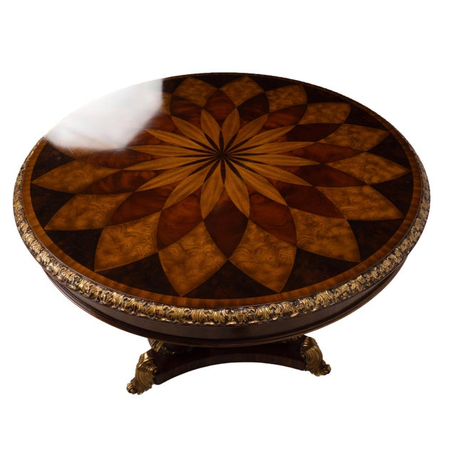 Brown 1990s Maitland Smith Spiro Inlaid Mahogany Regency Center Table 41x41" For Sale - Image 8 of 15