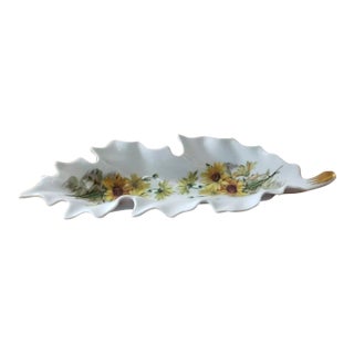 Vintage Old Nuremberg Leaf Dish With Daisies, Bavaria Germany #1 For Sale