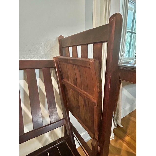 Wood Pair of Early 20th Century American Arts & Crafts Mission Style Solid Oak Folding Chairs, Circa 1915–1925 For Sale - Image 7 of 12