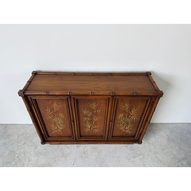 Mid-Century Modern Vintage Brandt Walnut Faux Bamboo Console Cabinet For Sale - Image 3 of 17