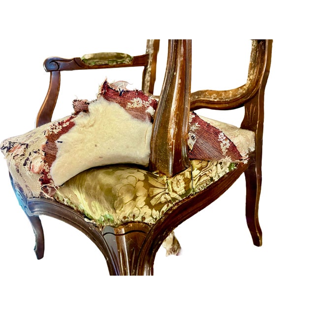 Late 19th Century Pair of Restored Louis XV–Style Walnut Fauteuil Armchairs in Ivory/Taupe/Black/White Stripe For Sale - Image 10 of 17