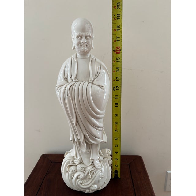 Large 19” Vintage Blanc De Chine Porcelain Bodhidharma Damo Statue For Sale - Image 9 of 10