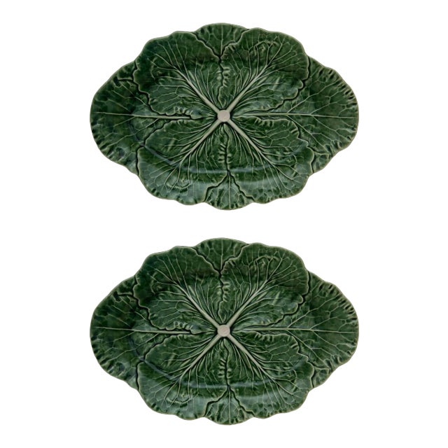 Bordallo Pinheiro Cabbage Oval Platter 15", Green, Set of 2 For Sale