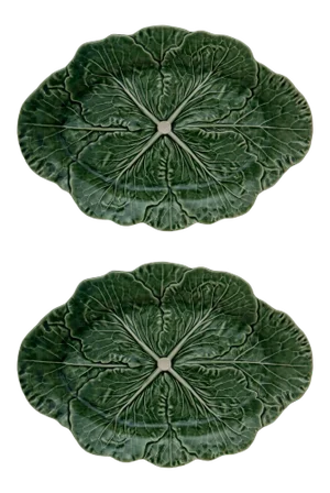 Bordallo Pinheiro Cabbage Oval Platter 15", Green, Set of 2
