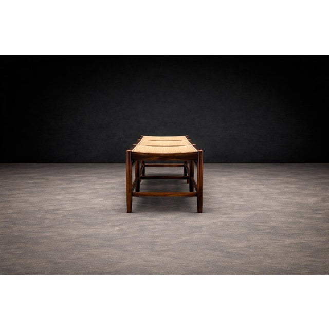 Brazilian Rosewood and Cane Four Seat Bench With Ivory Boucle Cushions, Brazil, 1960s For Sale - Image 10 of 13