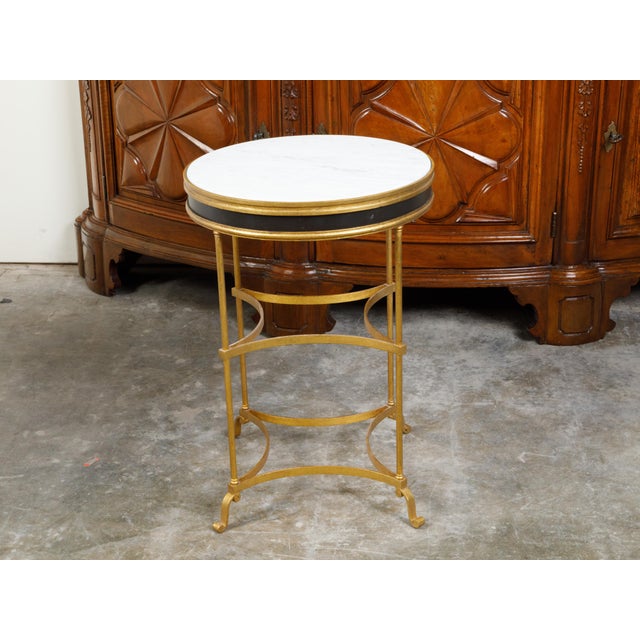 Italian Midcentury Gilt Metal Table with Marble Top and In-Curving Stretchers For Sale - Image 10 of 10