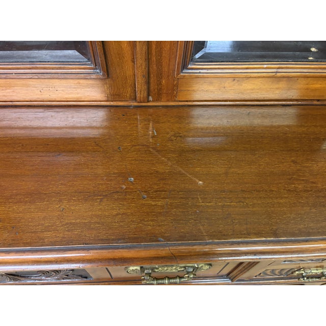 Victorian Carved Walnu Bookcase witht Secretaire, 1880 For Sale - Image 17 of 18