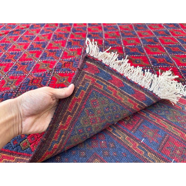 Good Quality Red and Navy Mushwani Andkhoy Hand-Woven Wool Rug - 6'8" X 10' For Sale - Image 11 of 12