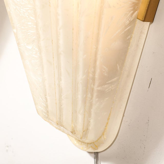 Early 20th Century Art Deco Skyscraper Style Frosted Glass Slip Shade Crystalline Texture Sconces For Sale - Image 10 of 12
