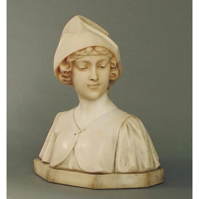 1920s Art Deco Carved Alabaster Bust of a Young Woman, Italian For Sale - Image 4 of 7