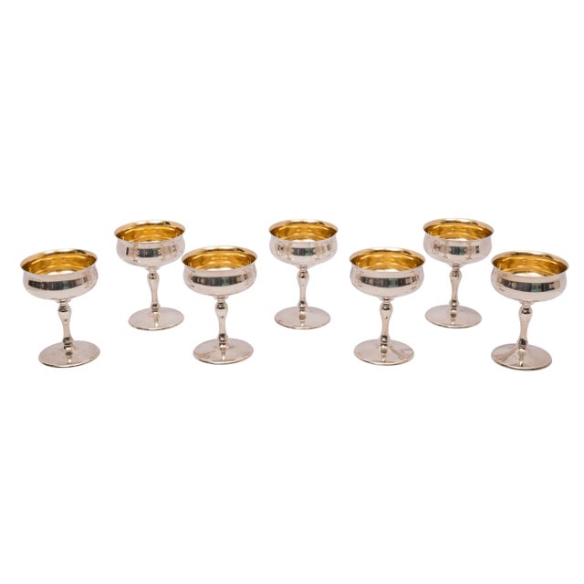 Antique American Sterling Silver Gilt Art Deco Sherbet Cocktail Wine Goblets - Set of 7 For Sale In Portland, OR - Image 6 of 10