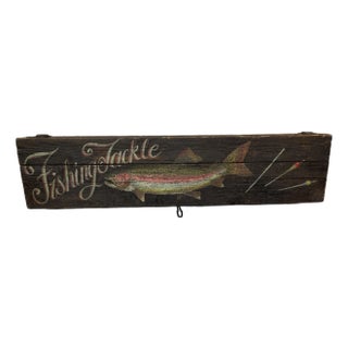 Early 20th Century Folk Art Wooden Fishing Tackle Box For Sale
