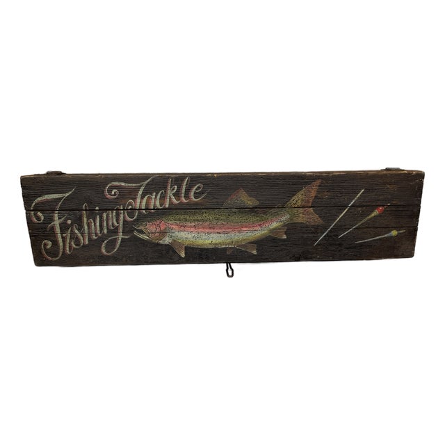 Early 20th Century Folk Art Wooden Fishing Tackle Box For Sale