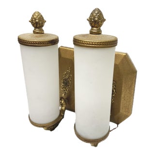 Vintage MCM Hollywood Regency Pair of Cylinder Wall Sconces For Sale