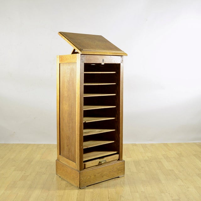 Tambour Oak Office Desk with Sliding Door and Drawers For Sale - Image 10 of 18
