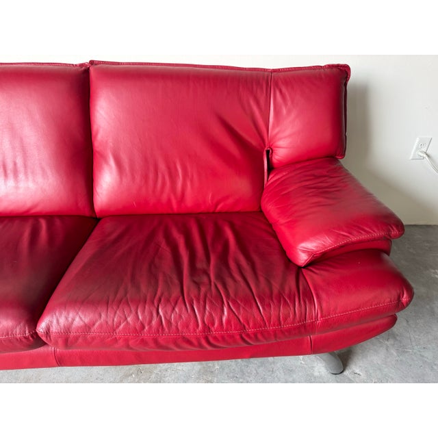 Vintage Postmodern Nicoletti Salotti–Style Italian Red Leather Sofa/ Sold For Sale - Image 4 of 11