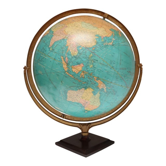 Vintage Cram's Political Terrestrial Illuminated Light-Up Globe on Mahogany Base For Sale