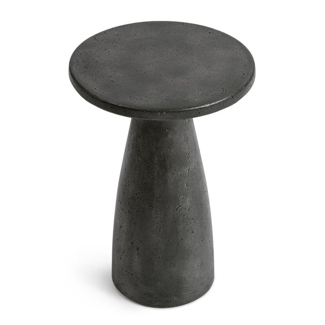 Round modern rustic dark gray side table. Great texture with modern style. Made from composite plaster cement lightweight...