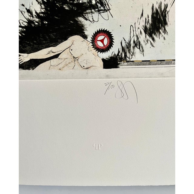 Pop Art Donald Saff, Large Donald Saff Surrealist Pop Art Aquatint Etching Action Figure Gearhead, 1980 For Sale - Image 3 of 5