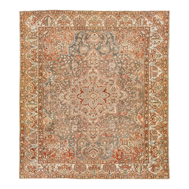 Peach Persian Medallion Bakhtiari Wool Rug Was Handcrafted in the 1920s For Sale