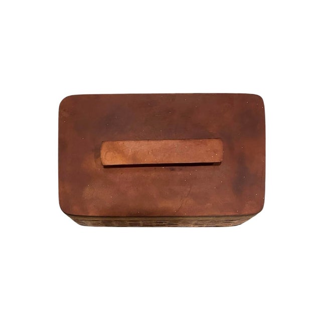 Vintage Woven Leather & Wood Parquet Lidded Trinket / Stash Box by Chas A. Schieren, New York Circa 1930 For Sale In Dallas - Image 6 of 8