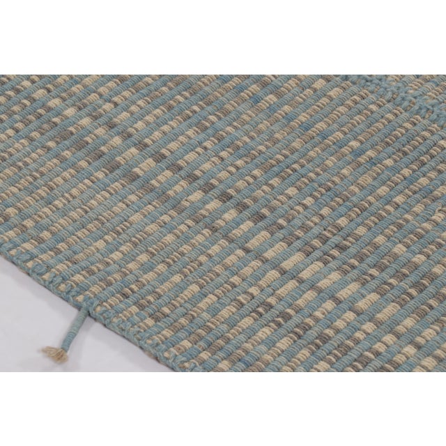 Contemporary Rug & Kilim's Contemporary Kilim, Gray Textural Stripes with Blue Accents For Sale - Image 3 of 10