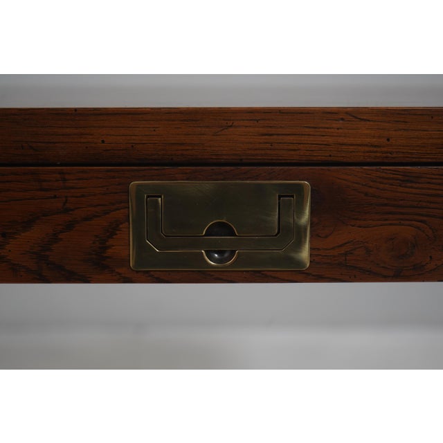 Henredon Oak Campaign Style 1 Drawer Writing Desk For Sale - Image 12 of 18
