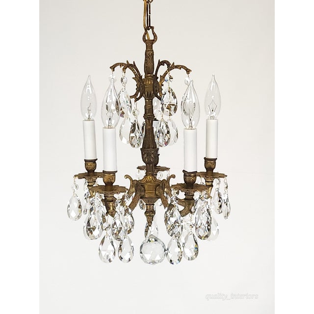 Share Antique Teeny Tiny Twinkling 5 Arm 5 Light Brass Cut Lead Crystal Chandelier ~ Rewired ~ Restored ~ Rejuvenated ~ Ready to Hang ~ For Sale - Image 11 of 12