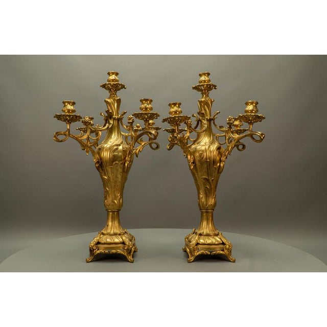 Large French Louis XV Style Bronze Candelabras, 1920, Set of 2 For Sale - Image 15 of 18