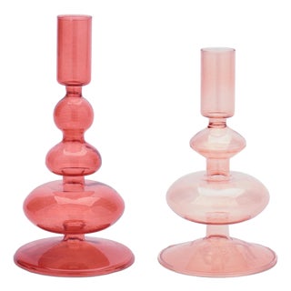 Multicolored Glass Taper Candle Holder (Set of 3) For Sale