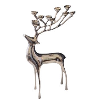 Late 20th Century Pottery Barn Large 20" Silver Plated Deer 10 Cup Deer Antler Candle Holder For Sale