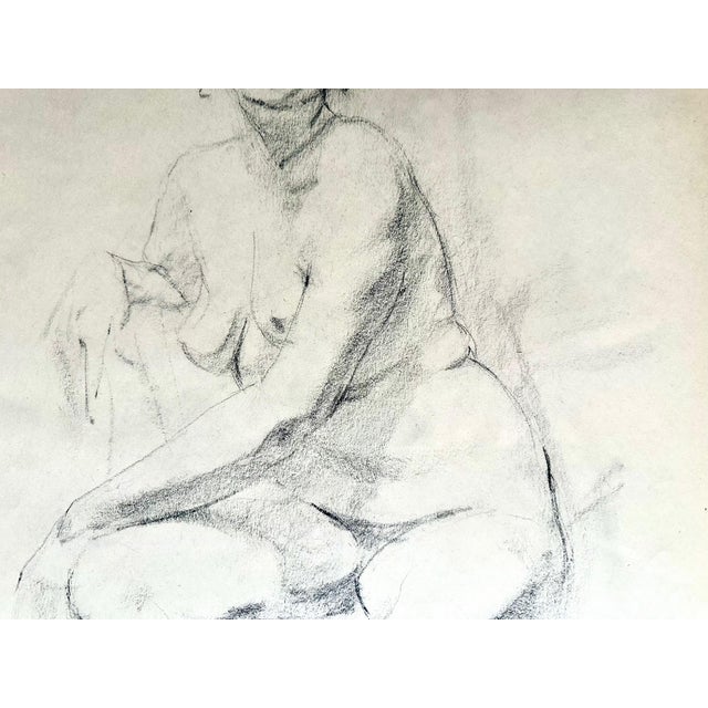 Paper Pair Mid-Century Nude Man & Woman Drawings For Sale - Image 7 of 14