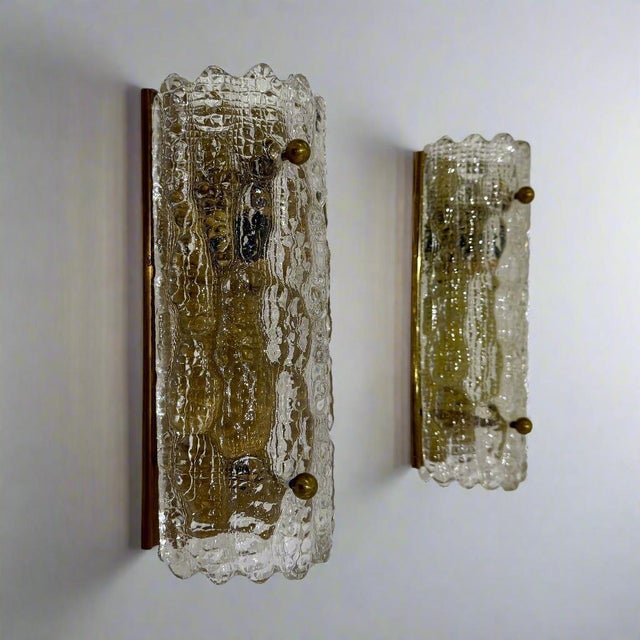 Glass Mid-20 Century Pair of Carl Fagerlund art glass sconces for Orrefors. Sweden For Sale - Image 7 of 7