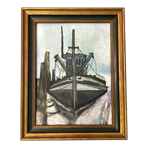 1960’s Original Impressionist Docked Fishing Boat Painting