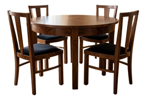 Art Deco Round Table with Four Chairs, Poland, 1940s, Set of 5