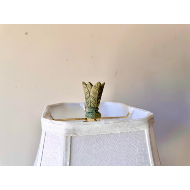 Wood Ming Medallion Floral Crest Table Lamp For Sale - Image 7 of 12