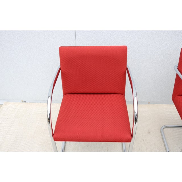 MCM Ludwig Mies Van Der Rohe Brno Tubular Chairs in Red Fabric by Gordon, a Pair For Sale - Image 14 of 18