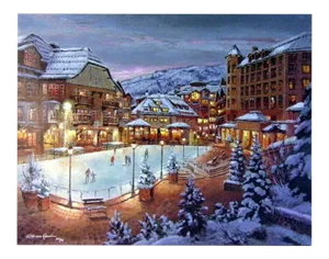 "Beaver Creek Winter" Contemporary Village Scene Giclee Screenprint