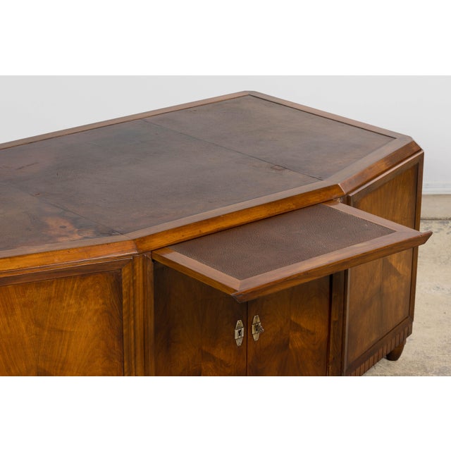 1930s French Art Deco Walnut Partner Desk With Leather Top For Sale - Image 15 of 18