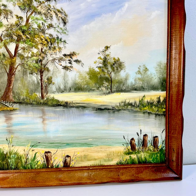 1983 Vintage Impressionist Boho Chic Original Oil Painting, Lake House by Donna Semm For Sale - Image 6 of 14