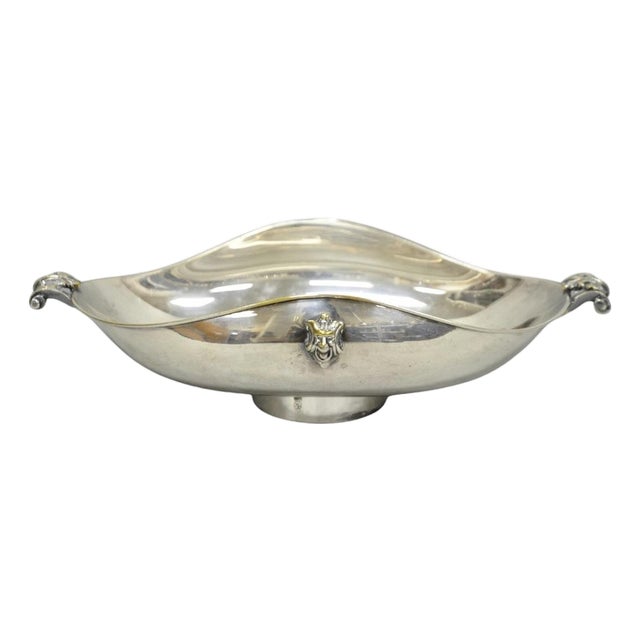 Vintage Regency Style Italian Arg 1000 Silver Plated Compote Fruit Bowl W/ Faces For Sale