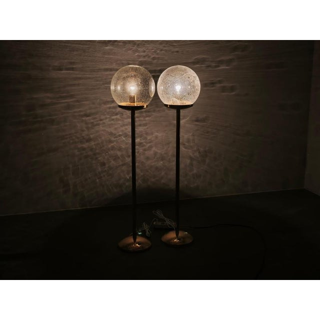 Space Age Brass and Bubble Glass Floor Lamps by Kamenický Šenov 1970s, Set of 4 For Sale - Image 3 of 16