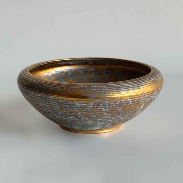 Vintage 1960s Mid-Century Modern Stangle Pottery Bowl 22k Gold For Sale - Image 9 of 9