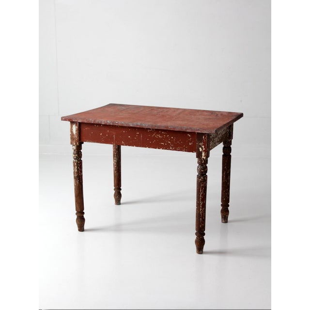 Antique Painted Farmhouse Table With Metal Top For Sale - Image 17 of 18