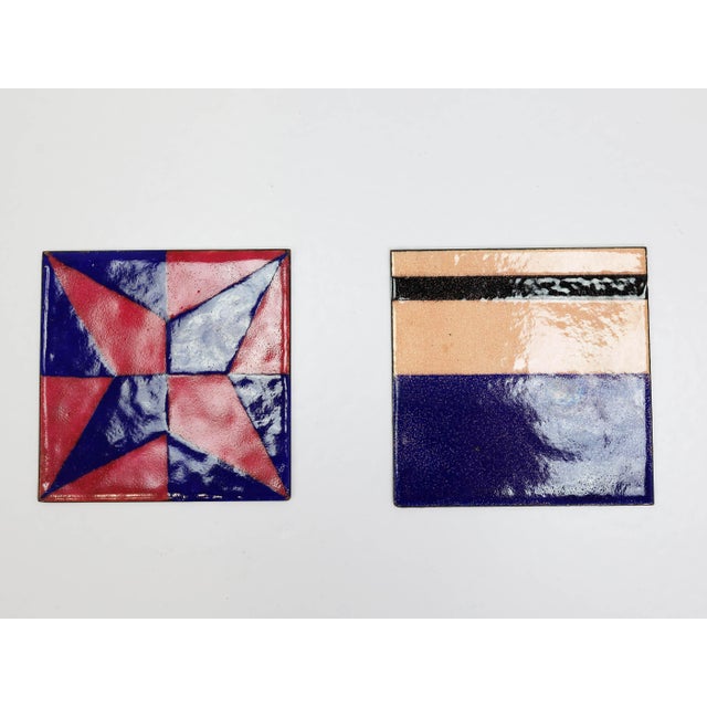 Metal Small Square Enameled Metals attributed to Ettore Sottsass for Il Sestante, Italy, 1958, Set of 2 For Sale - Image 7 of 7