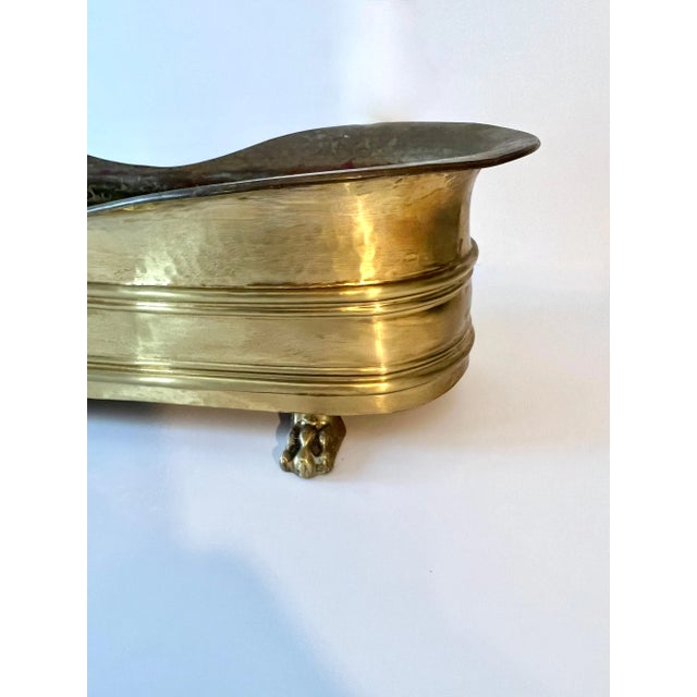 Modern Rectangular Brass Planter or Jardiniere with Curved Edging and Lion Paw Feet For Sale - Image 3 of 7