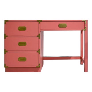 1970s Campaign Desk by Bernhardt in Pink - Newly Painted For Sale